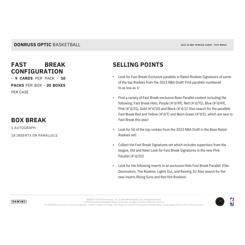 2023/24 Panini Donruss Optic Basketball Fast Break 20 Box Case