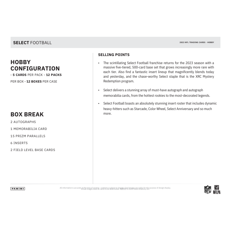 2023 Panini Select Football Hobby 12 Box Case