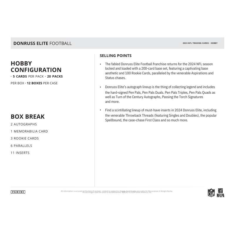 2024 Panini Donruss Elite Football Hobby Box