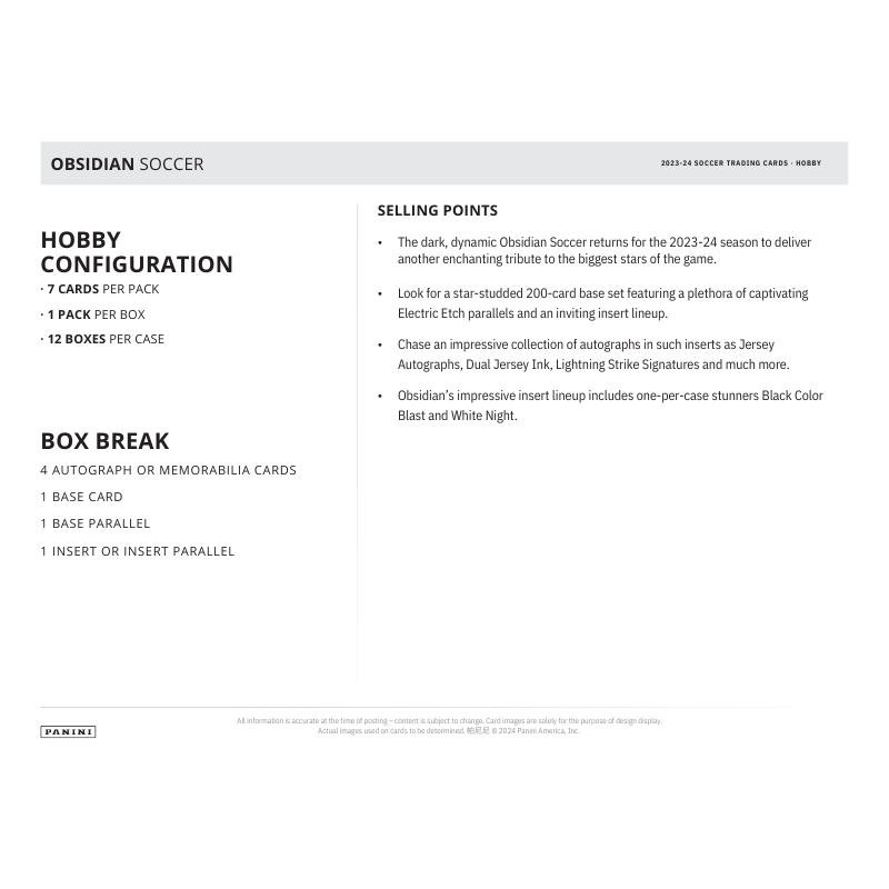 2023/24 Panini Obsidian Soccer Hobby 12 Box Case